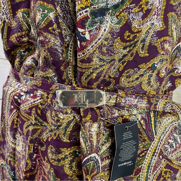 Black label LRL halter paisley metallic jacquard gown with belt women size 12 - Picture 8 of 15